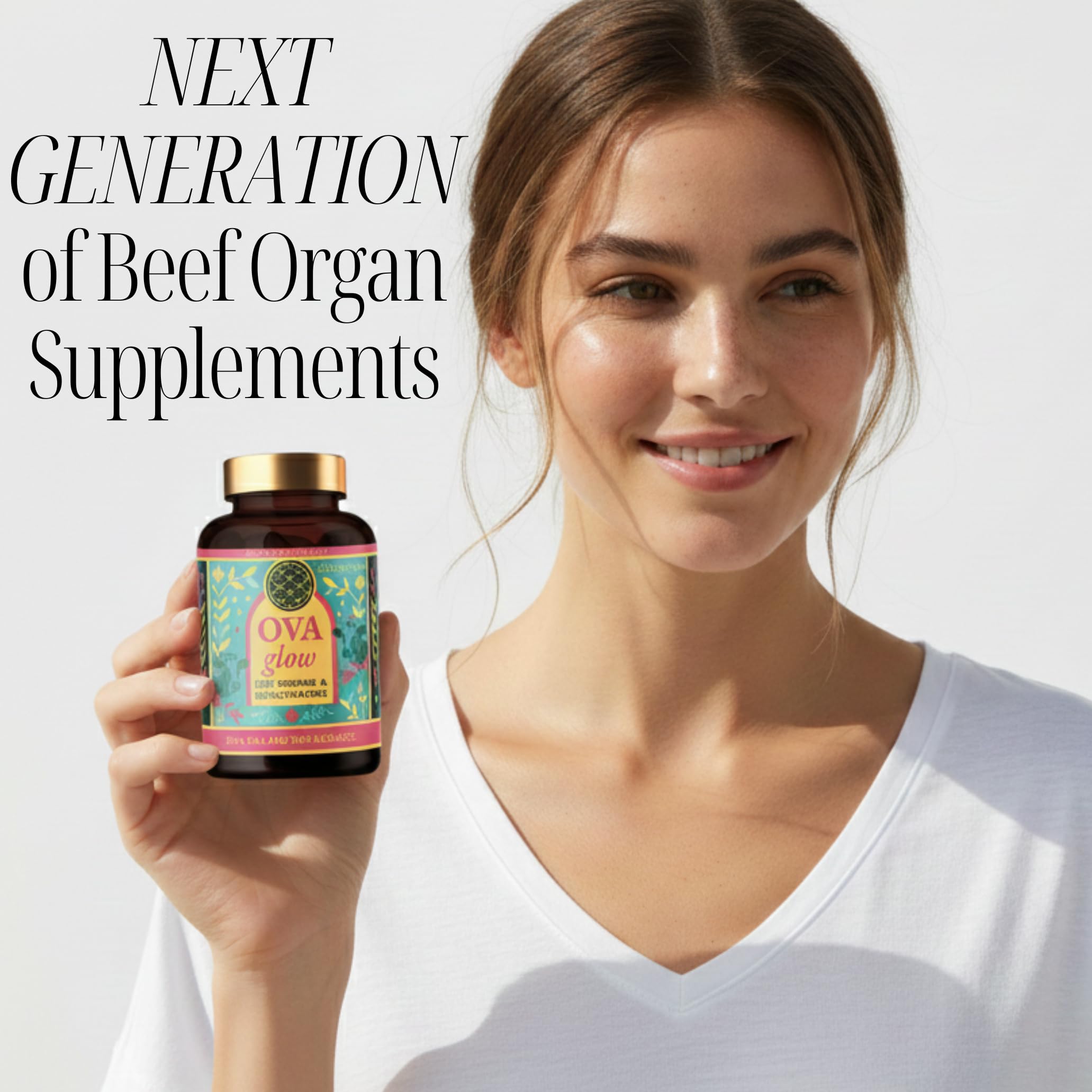 OVA Flame Beyond Beef Organs capsules close-up showing grass-fed collagen