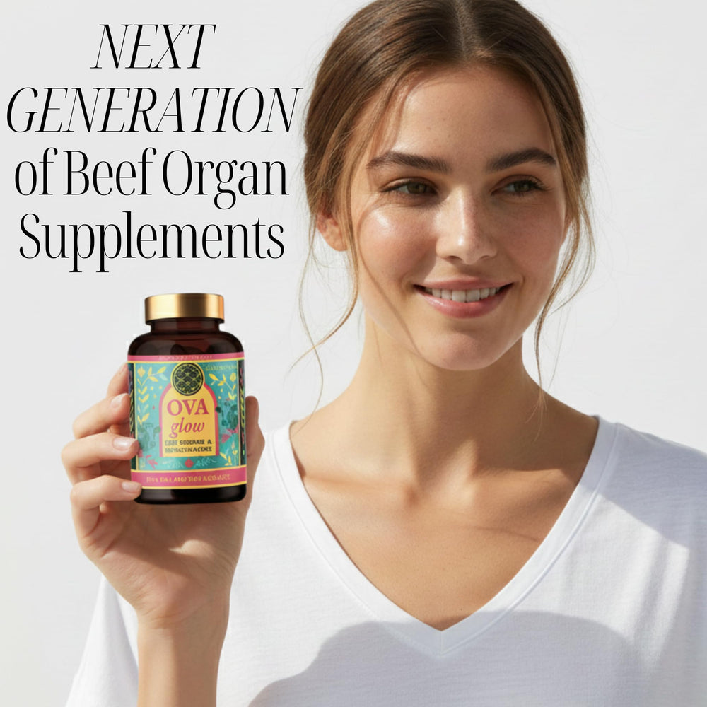 OVA Flame Beyond Beef Organs capsules close-up showing grass-fed collagen