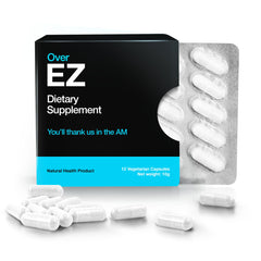 Over EZ bottle and capsules on counter for post-party replenishment.