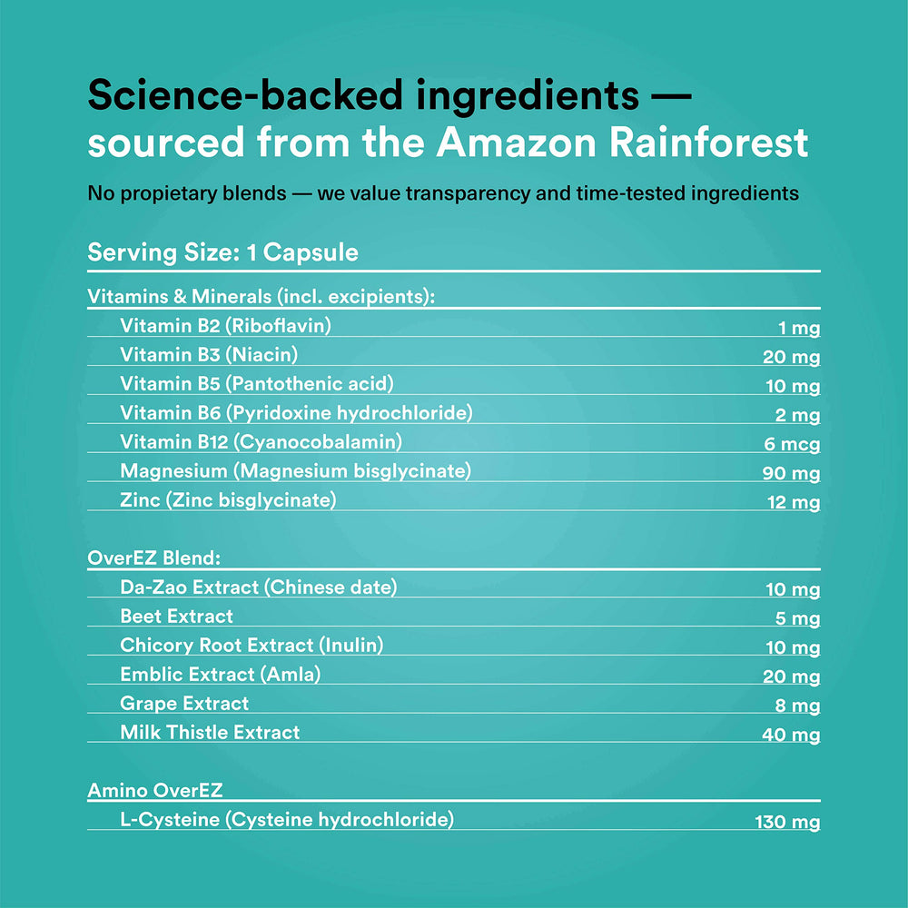OVER EZ packaging and single-serving sachet illustrates convenient health support