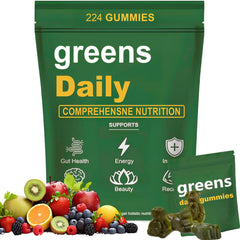 Oviaapo Greens Gummies bottle front showing vibrant greens for daily vitality
