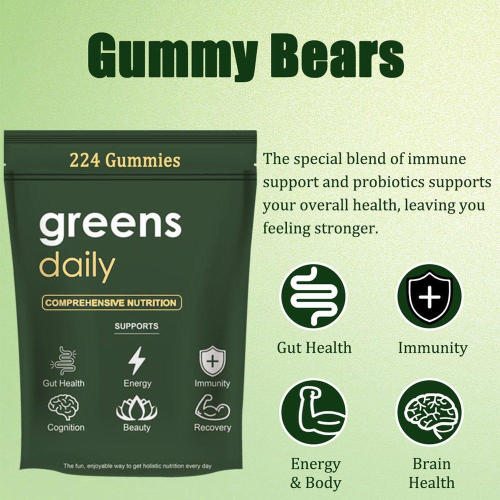 Closeup of Oviaapo Greens Gummies texture and natural fruit sweetness