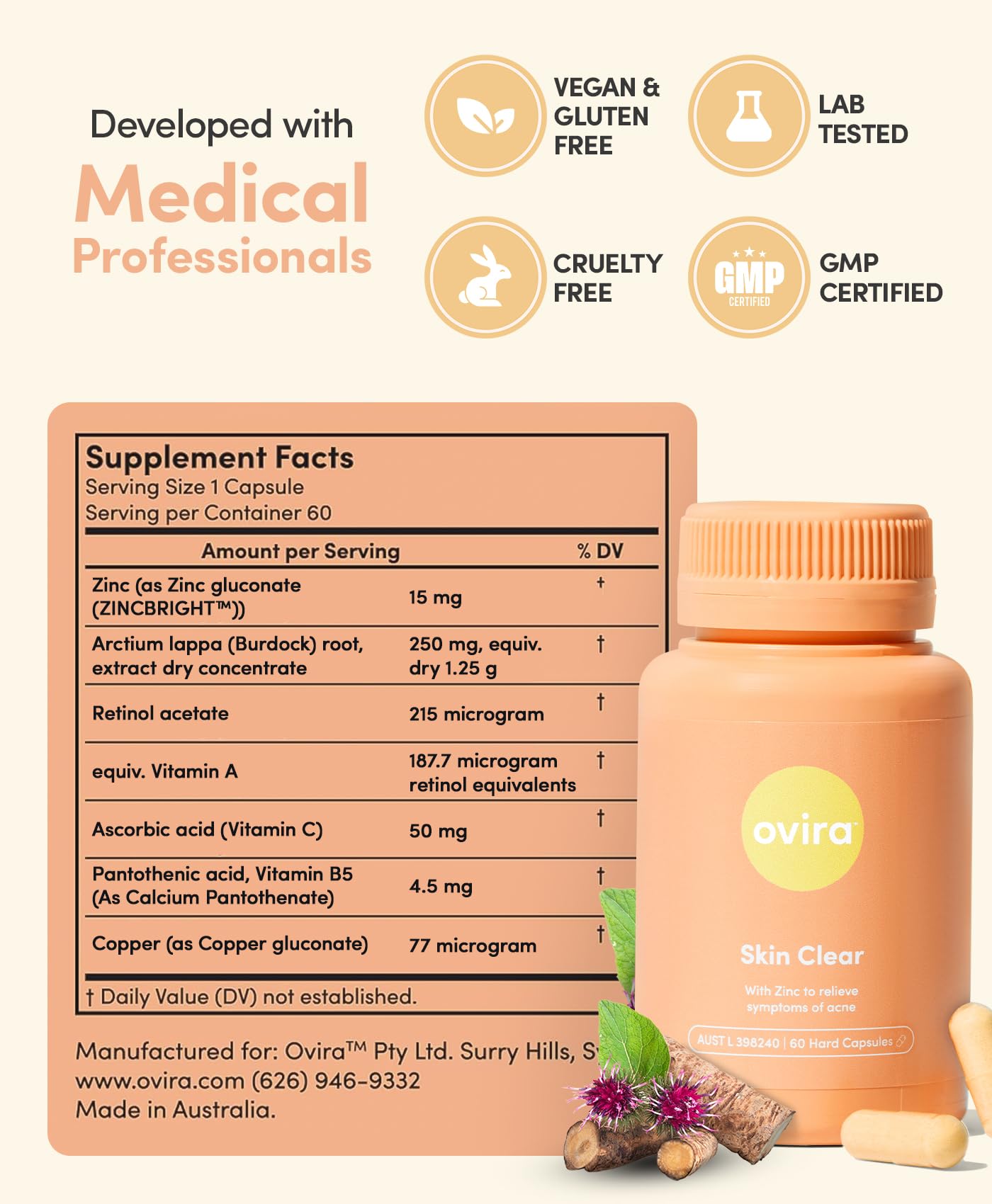 Close-up of Ovira capsules showing easy daily intake
