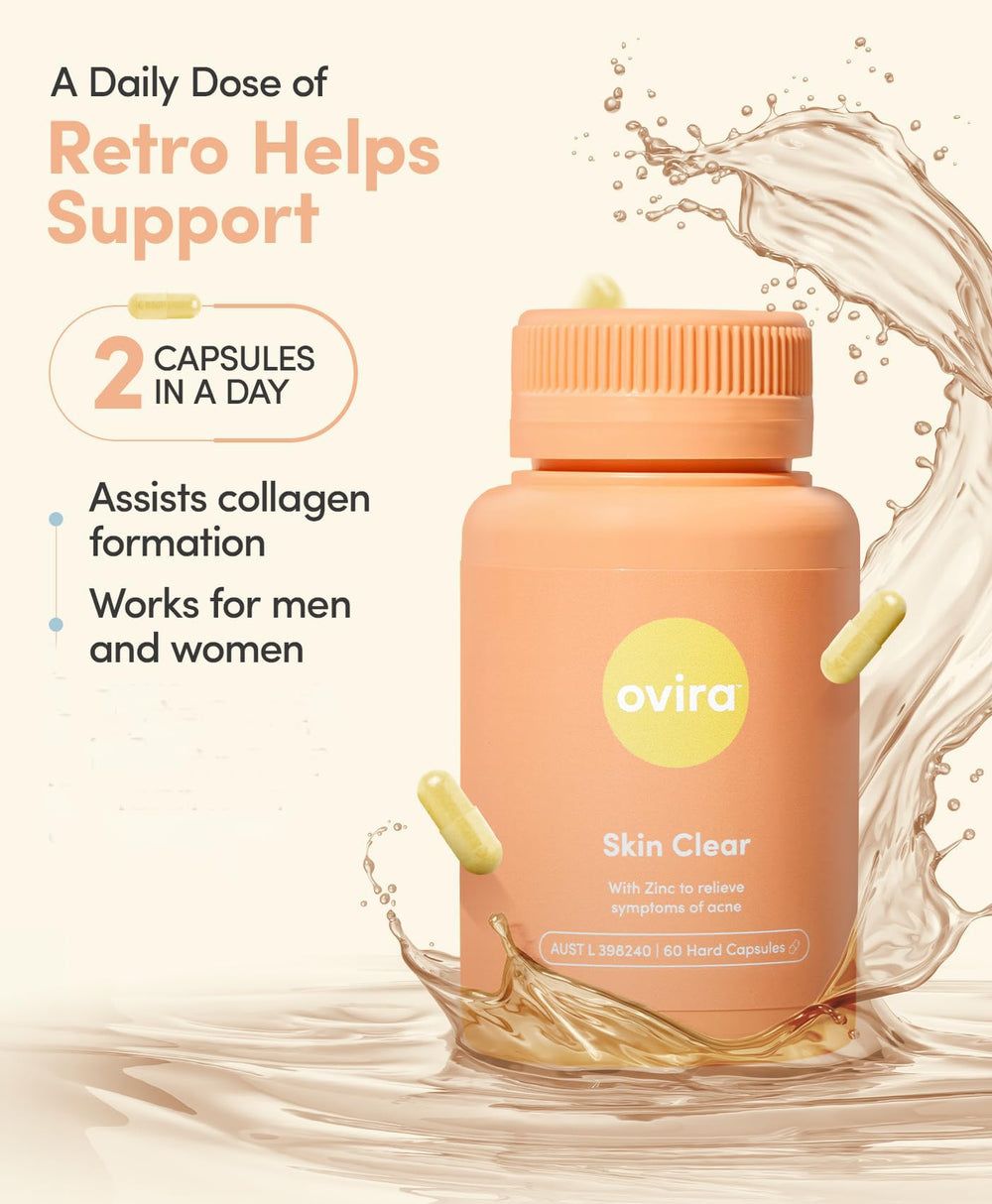 Two Ovira capsules being poured into a hand for a quick regimen