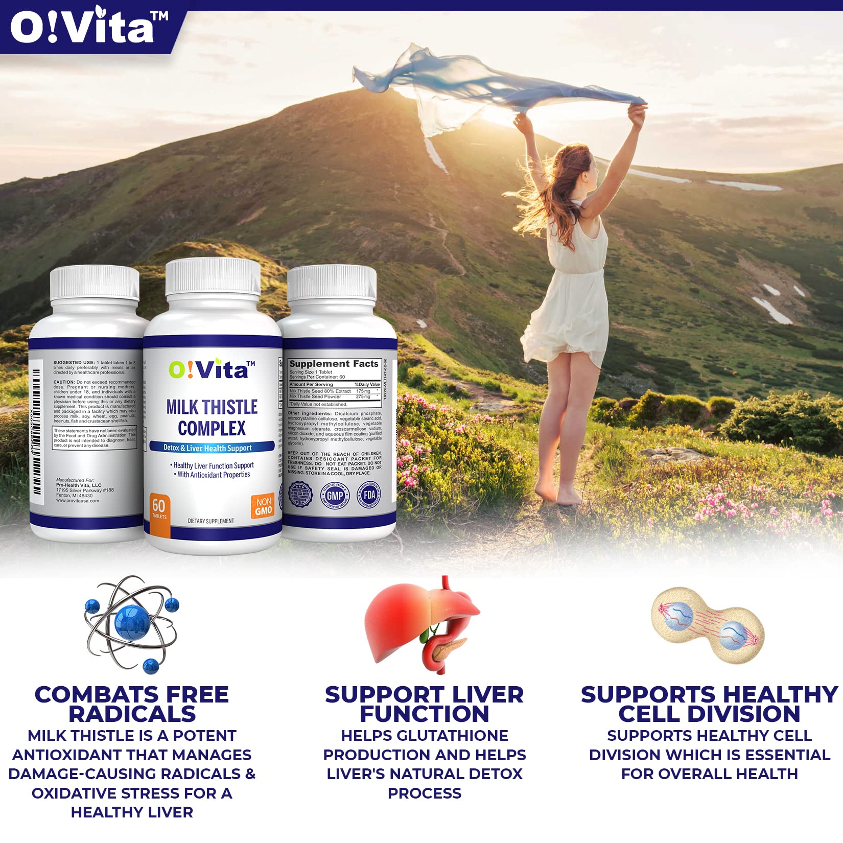 OVITA Milk Thistle Complex capsules arranged for daily liver support