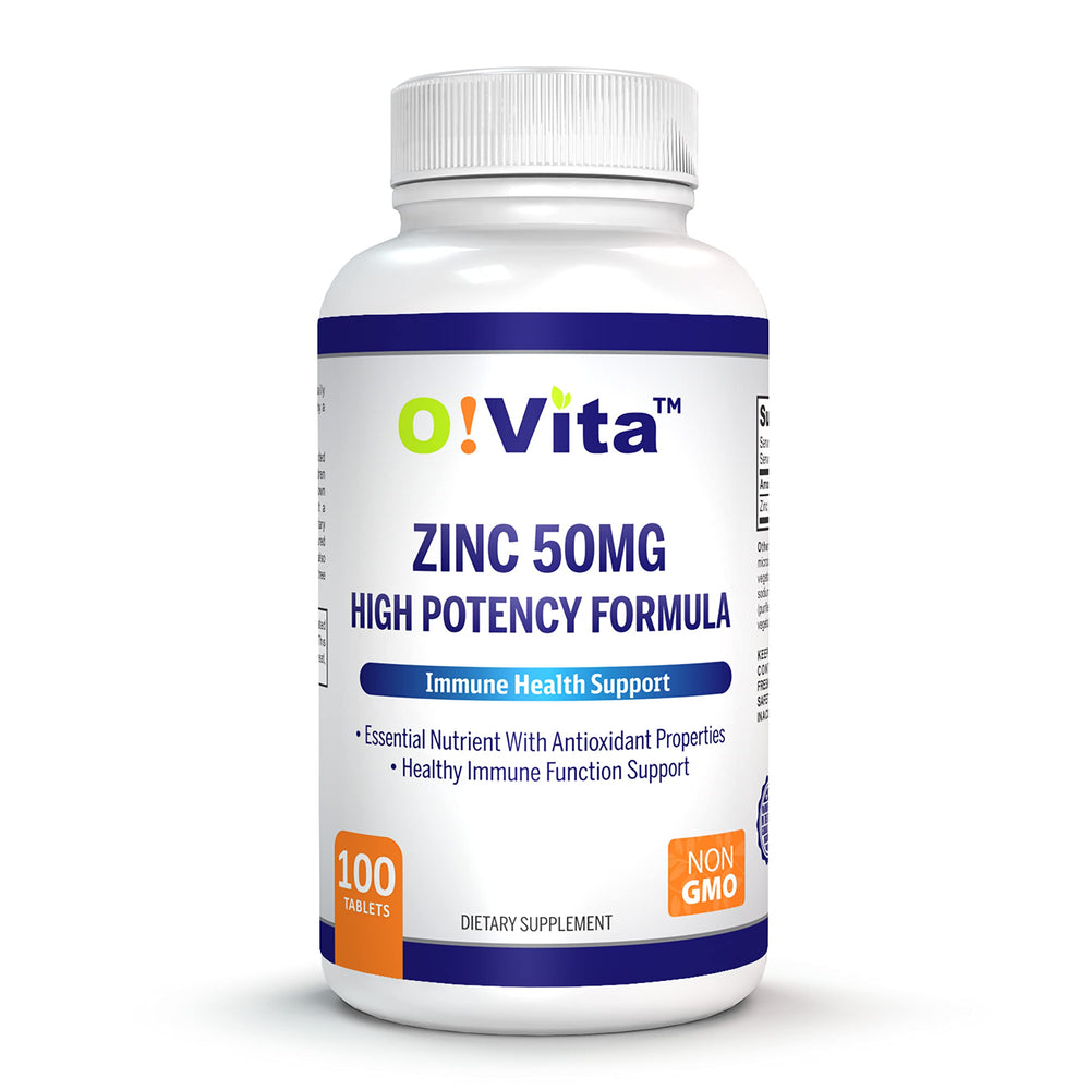 O!VITA Zinc 50mg bottle front view for daily immune support.