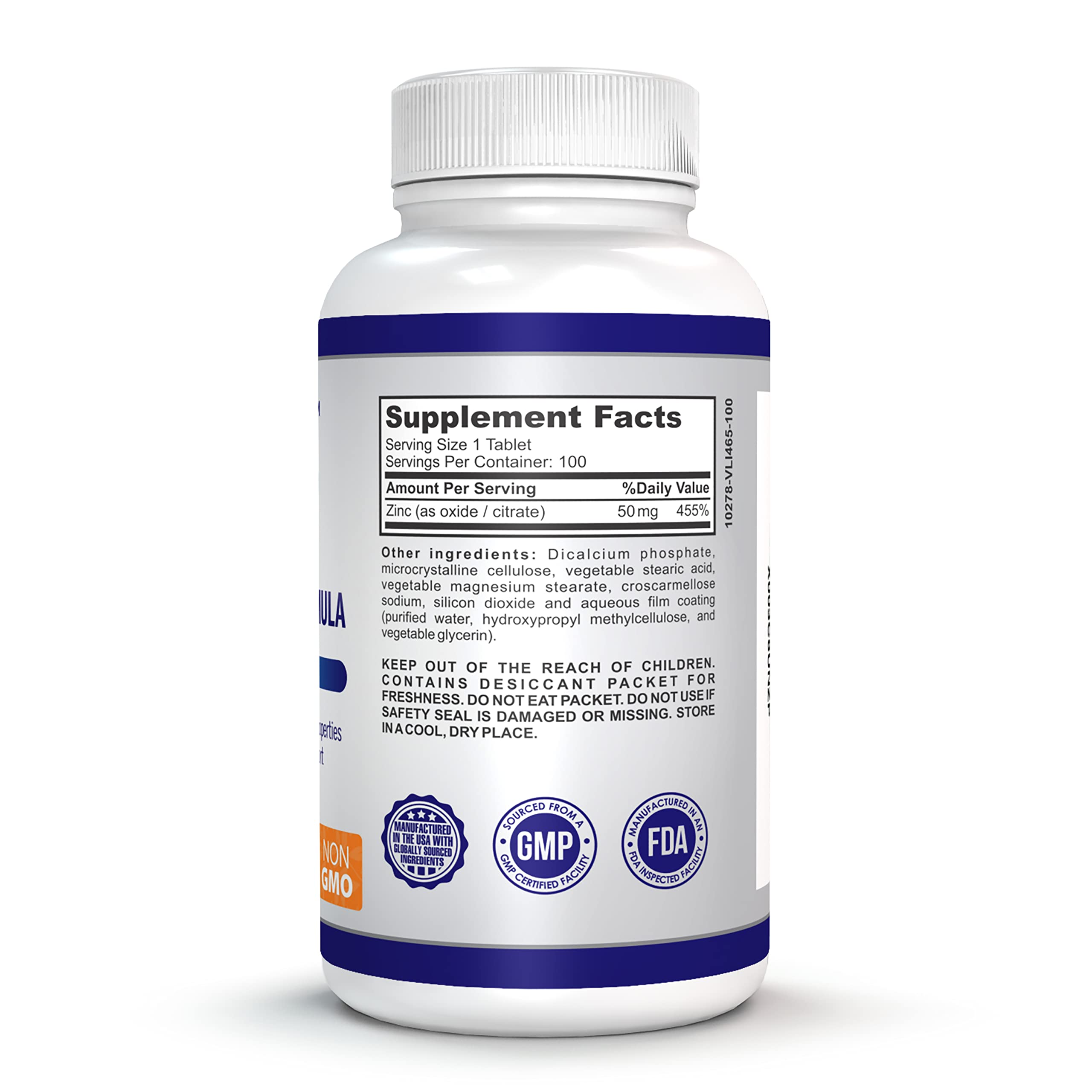 O!VITA Zinc 50mg bottle with label and GMP seal.