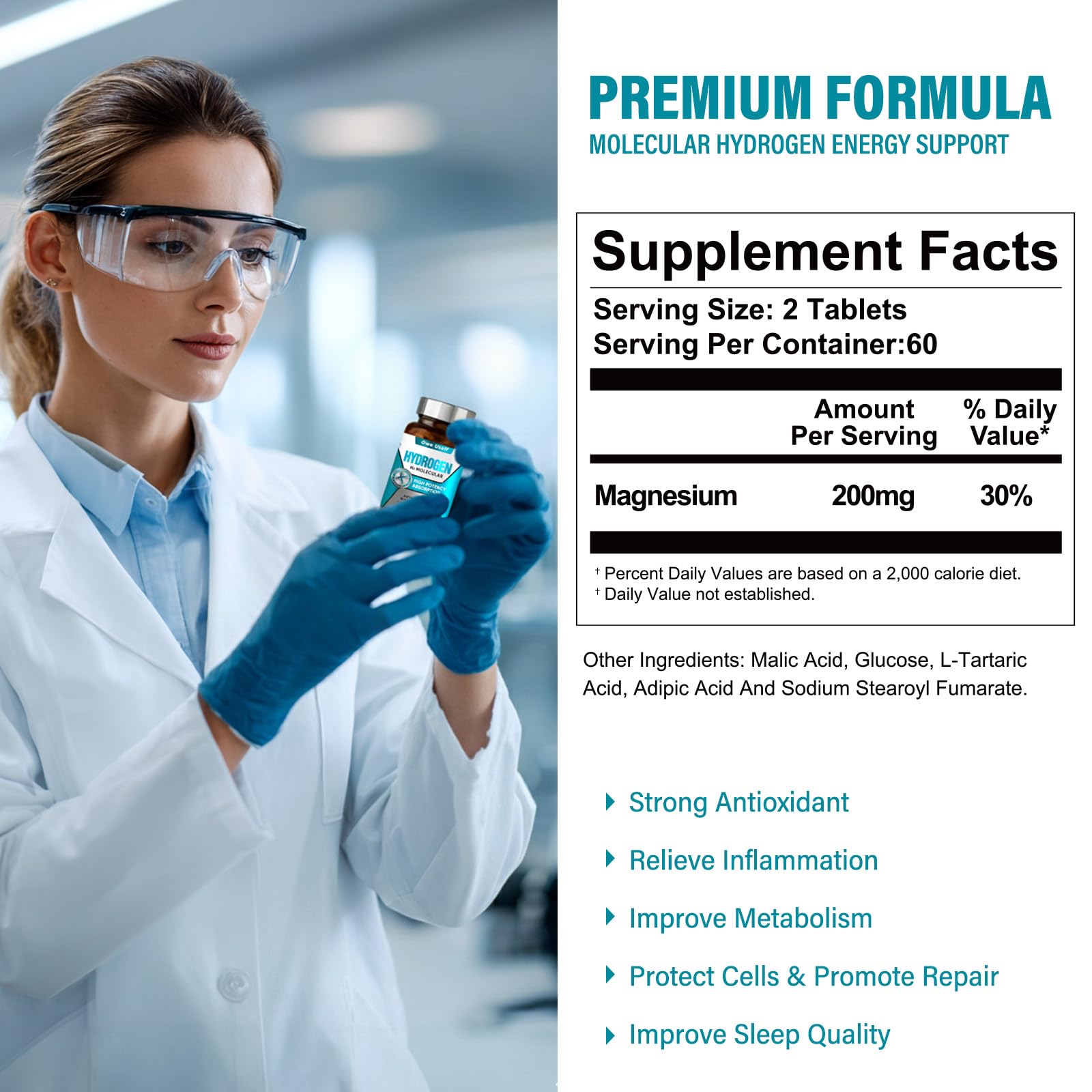 Owe Uself Hydrogen Water Tablets brain-health visual with a ready-to-use glass