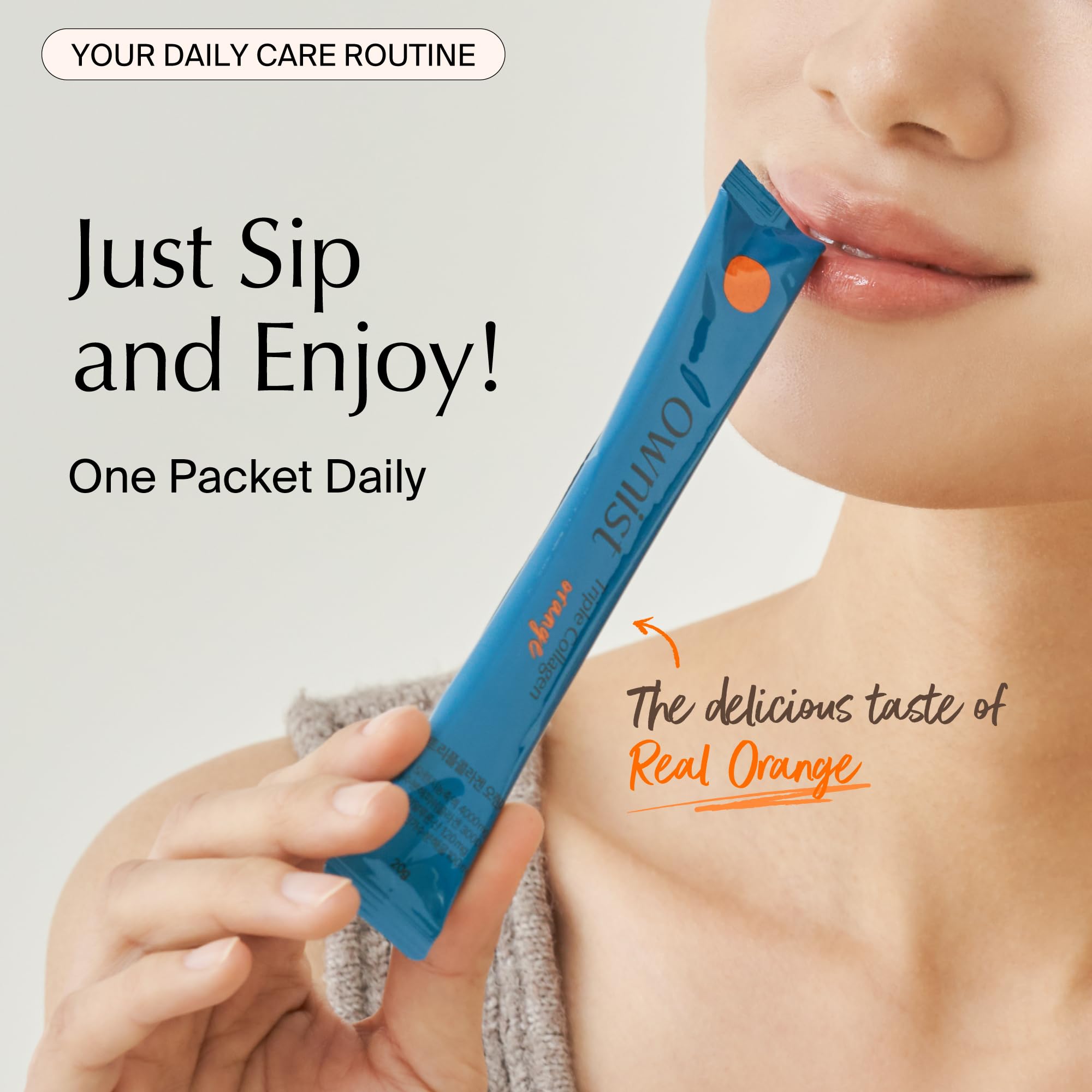 Ownist daily collagen routine on the go with clear taste and convenience.