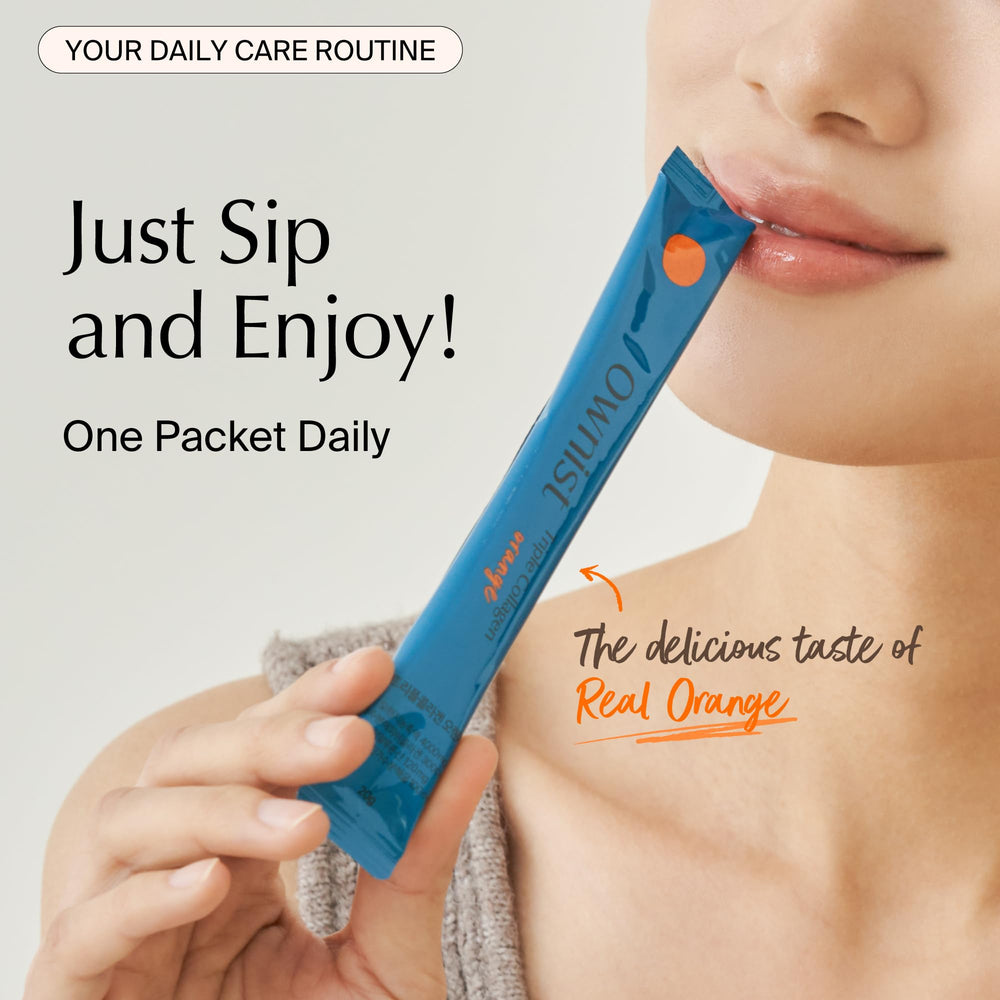Ownist daily collagen routine on the go with clear taste and convenience.