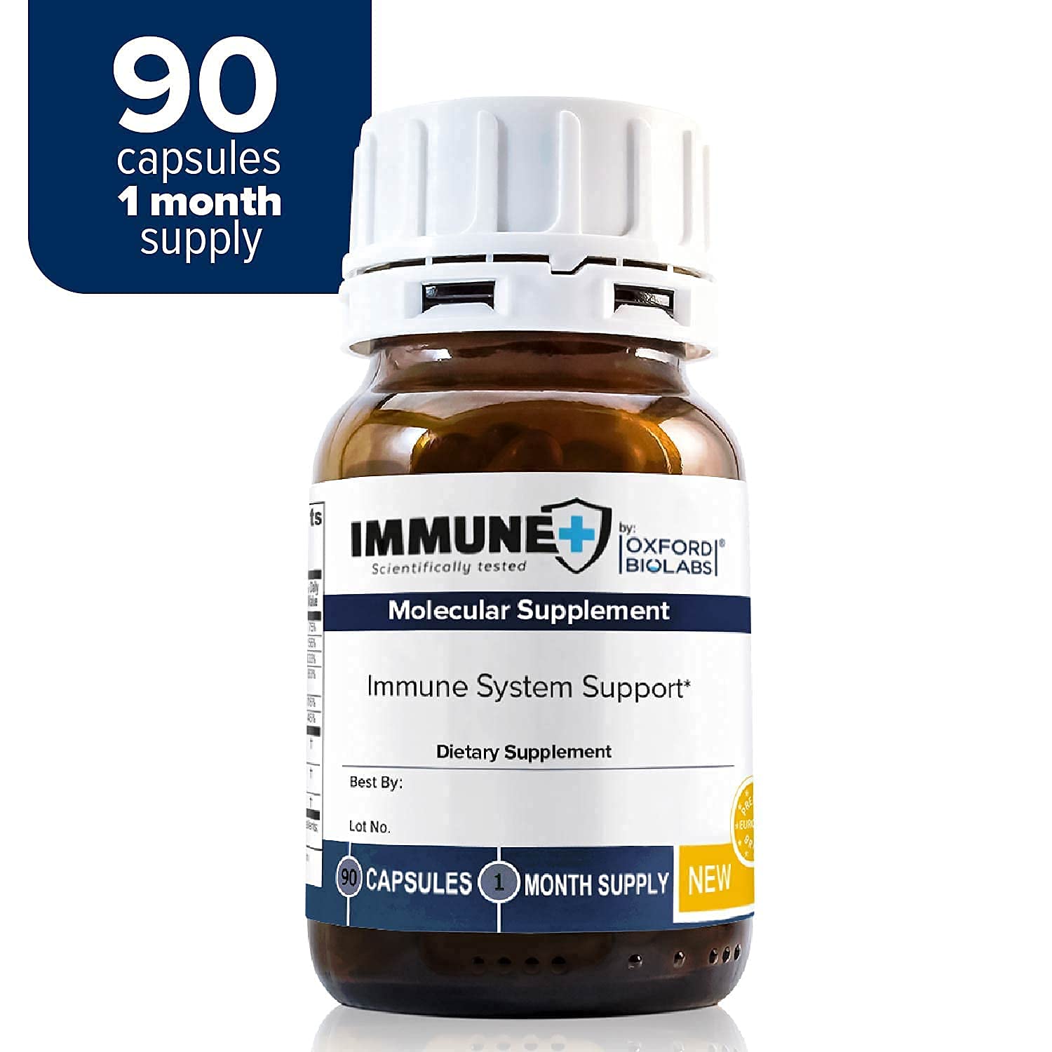 Oxford Biolabs ImmunePlus bottle label highlighting zinc and vitamin blend.