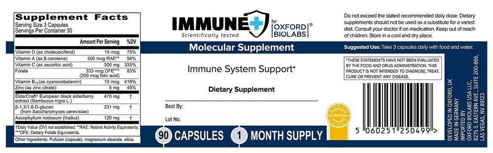 Oxford Biolabs ImmunePlus packaging box emphasizes safe, natural formulation.
