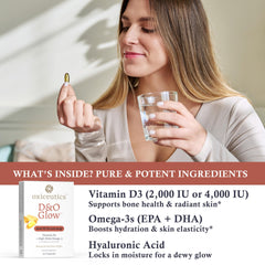Oxiceutics D&amp;O Glow bottle labels highlight lemon flavor and quality.