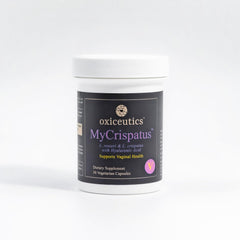 MyCrispatus probiotic bottle highlights LRDR blend for balanced gut and vaginal microbiomes