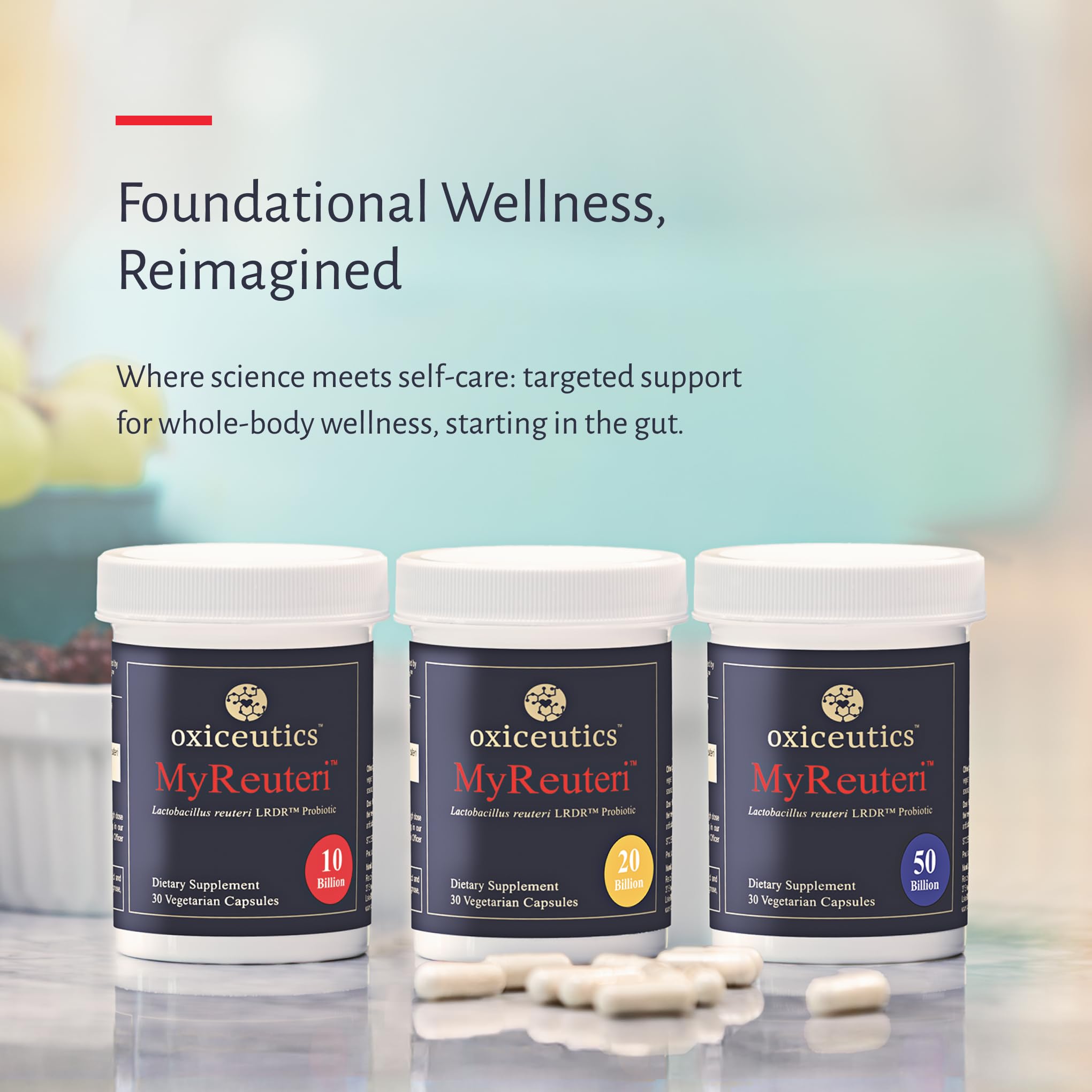 oxiceutics MyReuteri capsules closeup for easy daily probiotic intake
