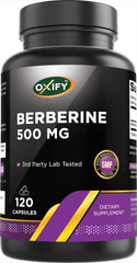 Oxify Berberine 500mg bottle with label, ideal for daily supplementation.