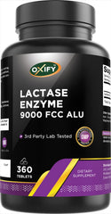 Oxify Lactase Enzyme 9000 bottle front showing compact form for dairy meals