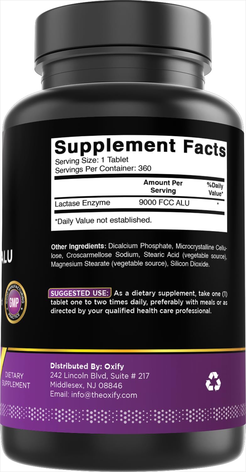 Oxify Lactase Enzyme 9000 made in USA packaging for quality you can trust