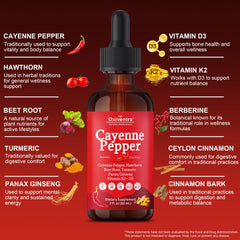 Oxiventra Cayenne Pepper Drops liquid close-up, smooth texture for easy daily use