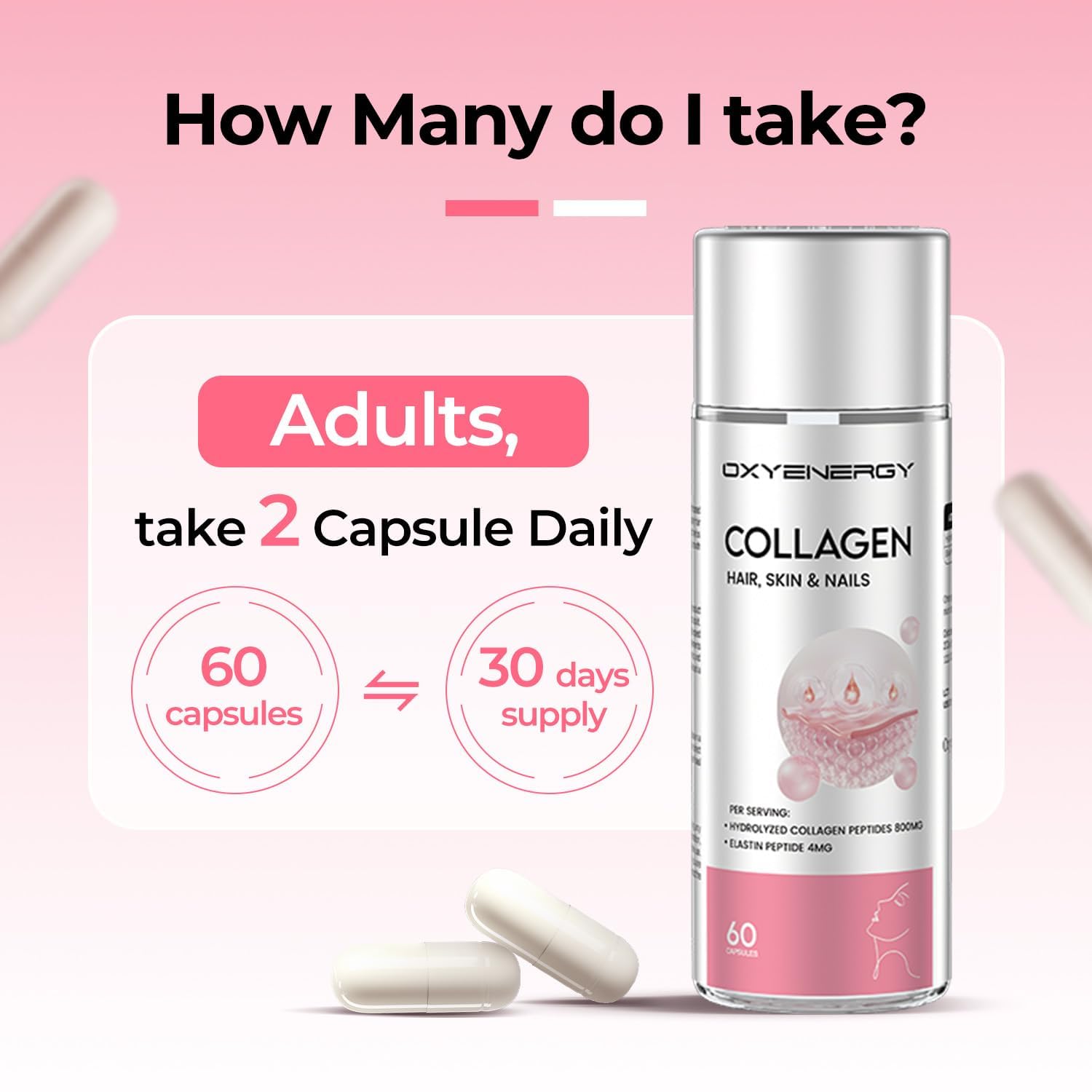 OxyEnergy packaging emphasizing hydrolyzed collagen absorption
