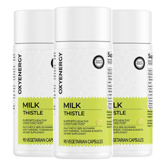 OxyEnergy milk thistle 300mg bottle for liver support and antioxidant benefits.