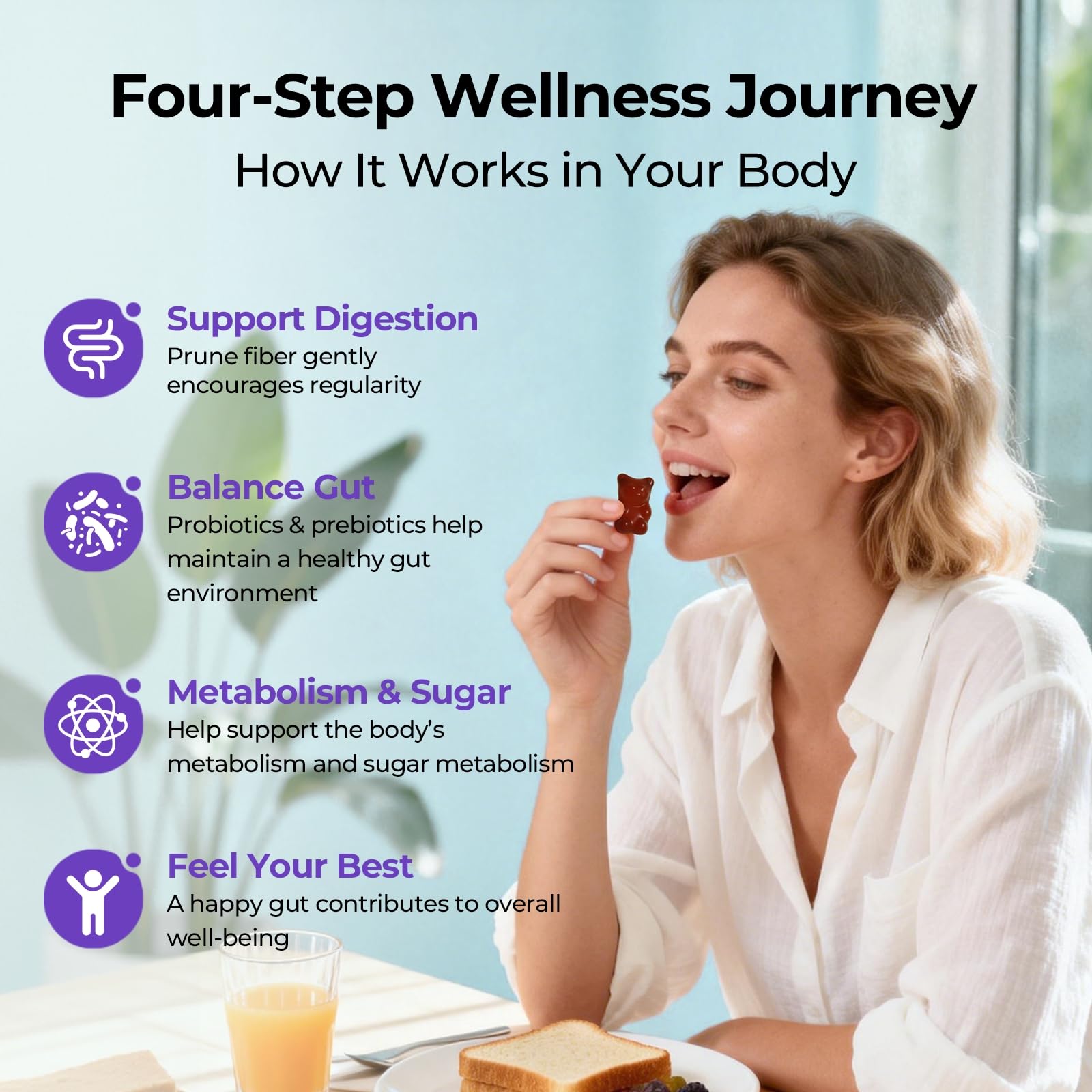 Two gummies ready to chew as part of a daily wellness routine