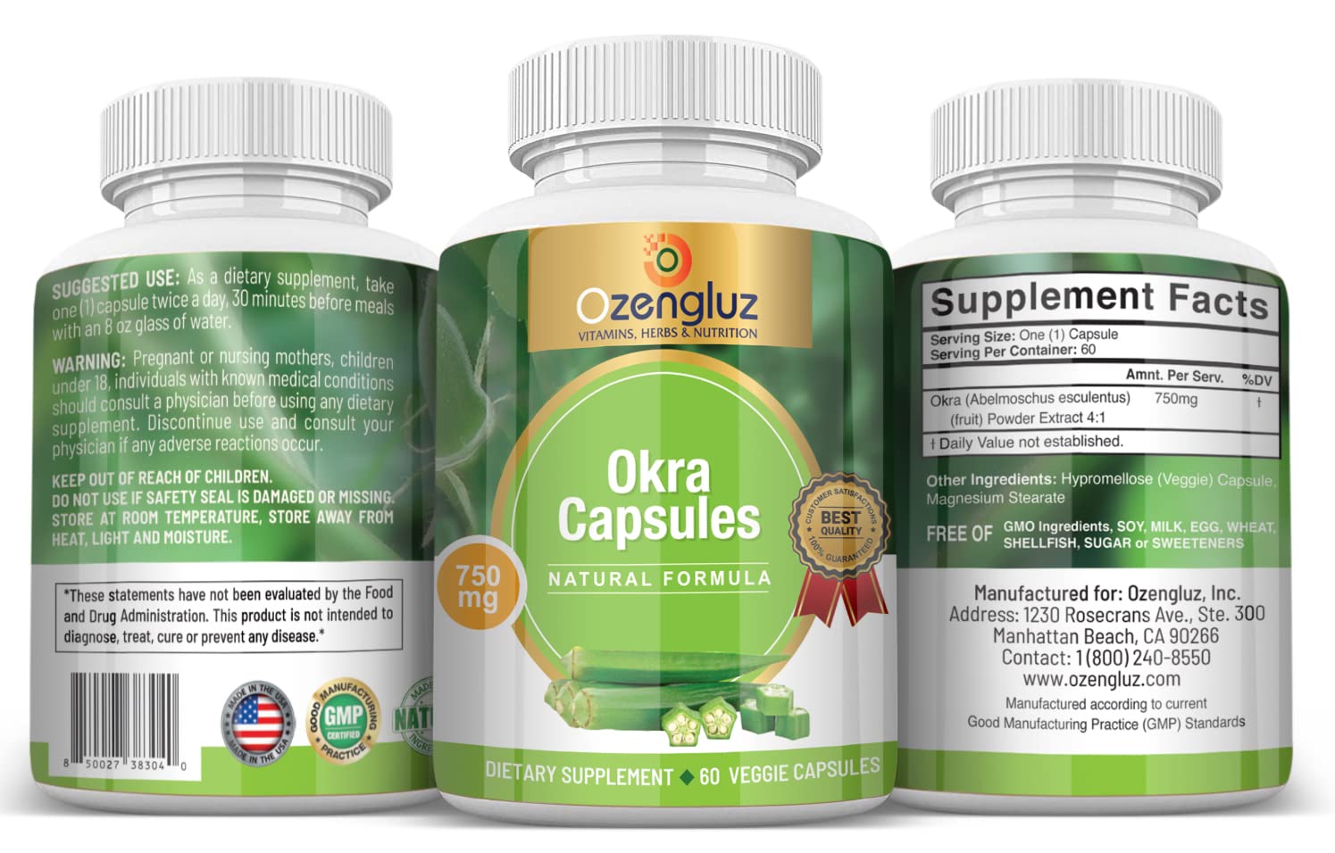 Ozengluz Okra Capsules packaging communicates natural ingredients and travel readiness