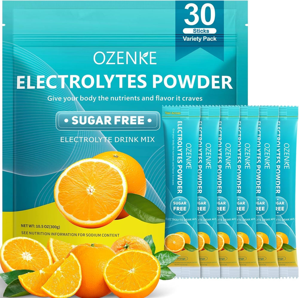 OZENKE orange electrolyte stick pack front view for on the go hydration