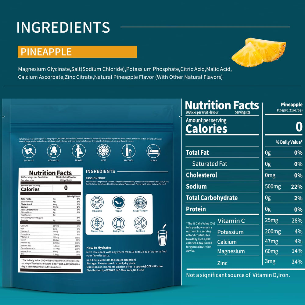Close-up of stick-pack showing sugar-free formula for clean hydration.