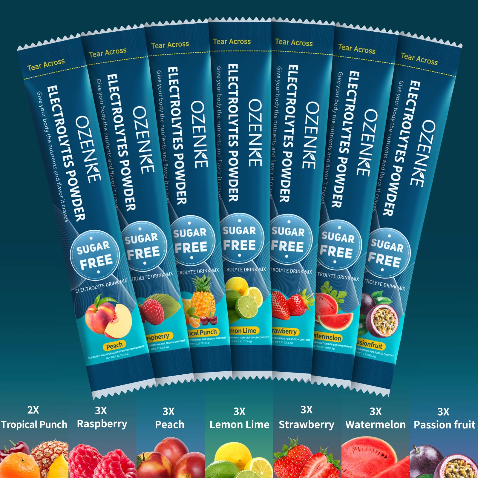 OZENKE electrolytes stick raspberry for balanced fluids with no sugar.