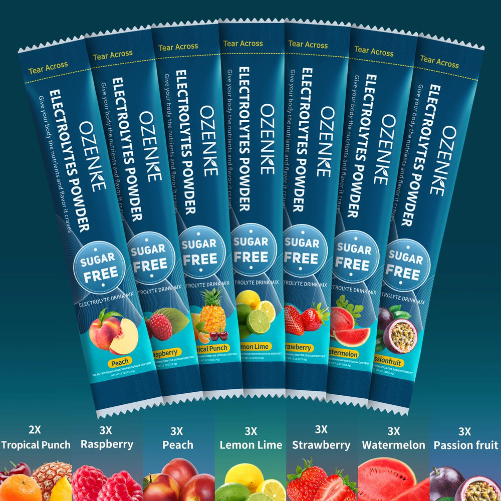 OZENKE electrolytes stick raspberry for balanced fluids with no sugar.