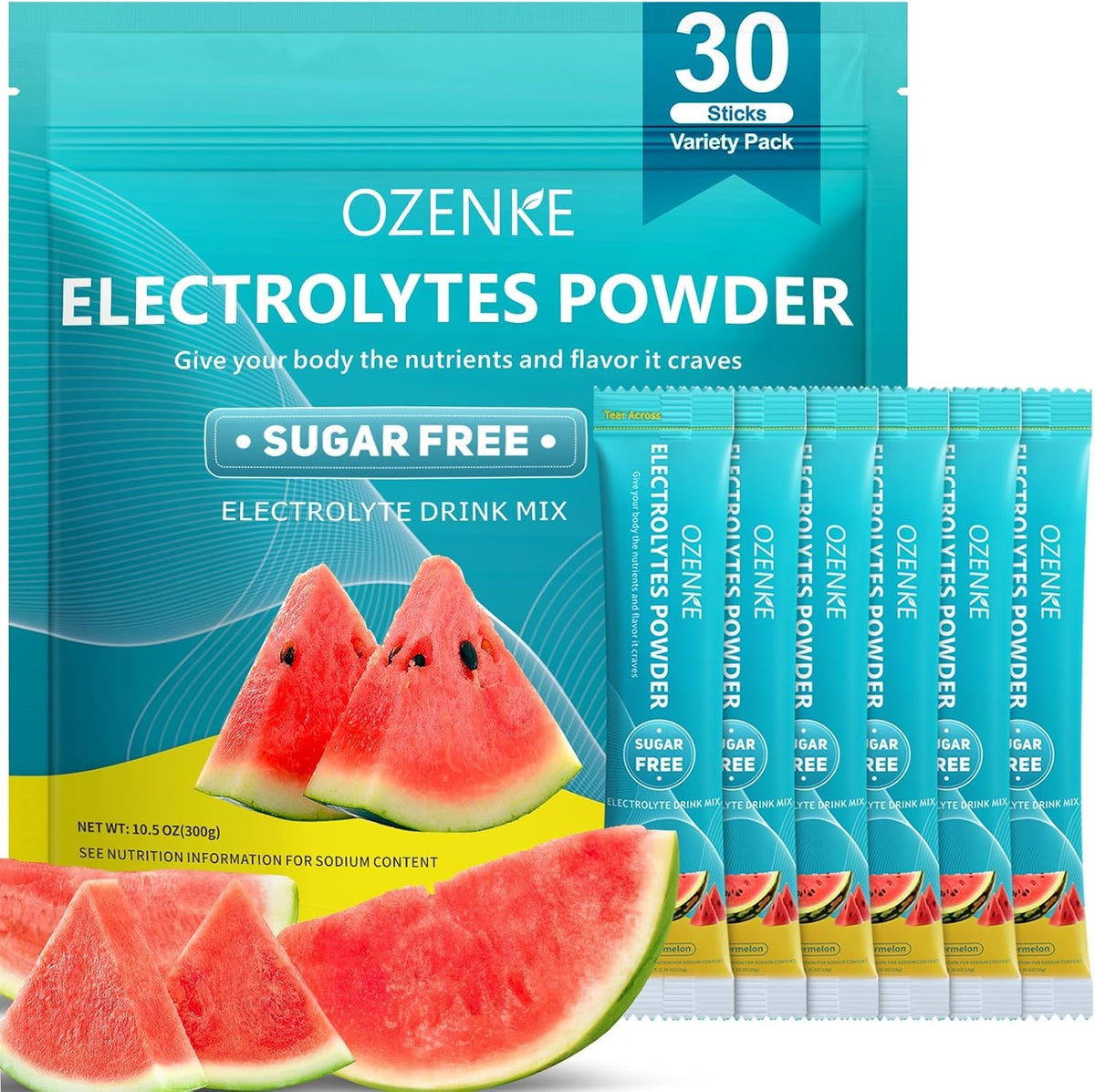 OZENKE Watermelon electrolyte packet for fast, on-the-go hydration after workouts.