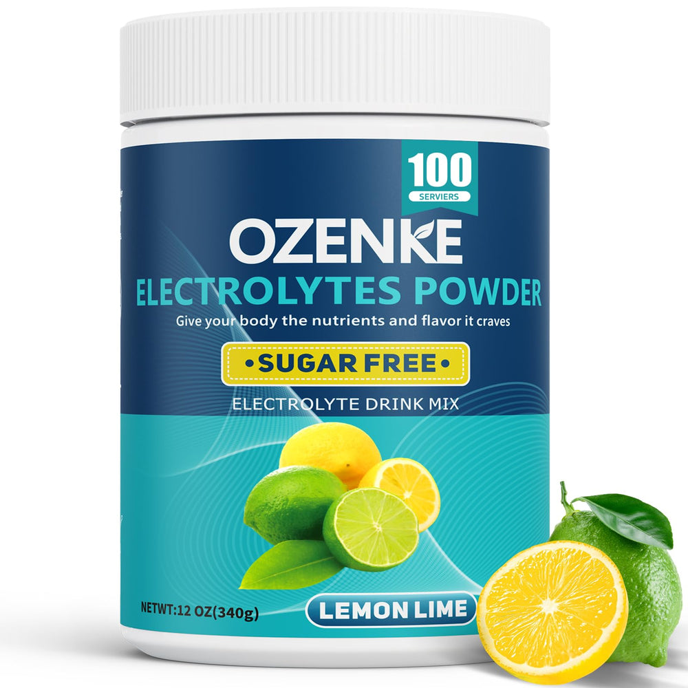 OZENKE lemon-lime electrolyte powder in tub ready for hydration