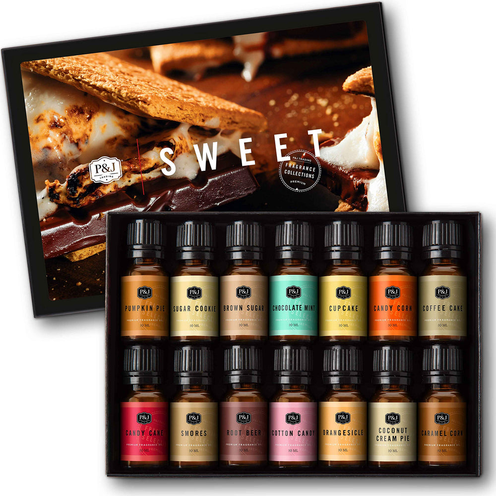 P&J Trading Sweet essential oil set box front, ideal for candles and diffusers.