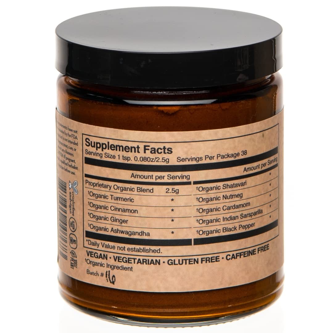 PAAVANI Golden Milk turmeric powder shows premium blend ideal for warm beverages.