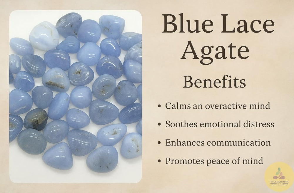 Pachamama Essentials Blue Lace Agate slab in home helps reduce stress and create calm spaces.