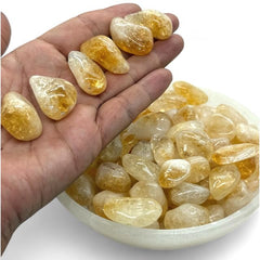 Pachamama Essentials Citrine tumbled stone arranged for a grid-work setup energizing space