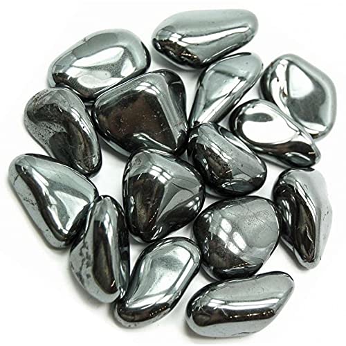 Close-up of Pachamama Essentials hematite tumbled stone texture.