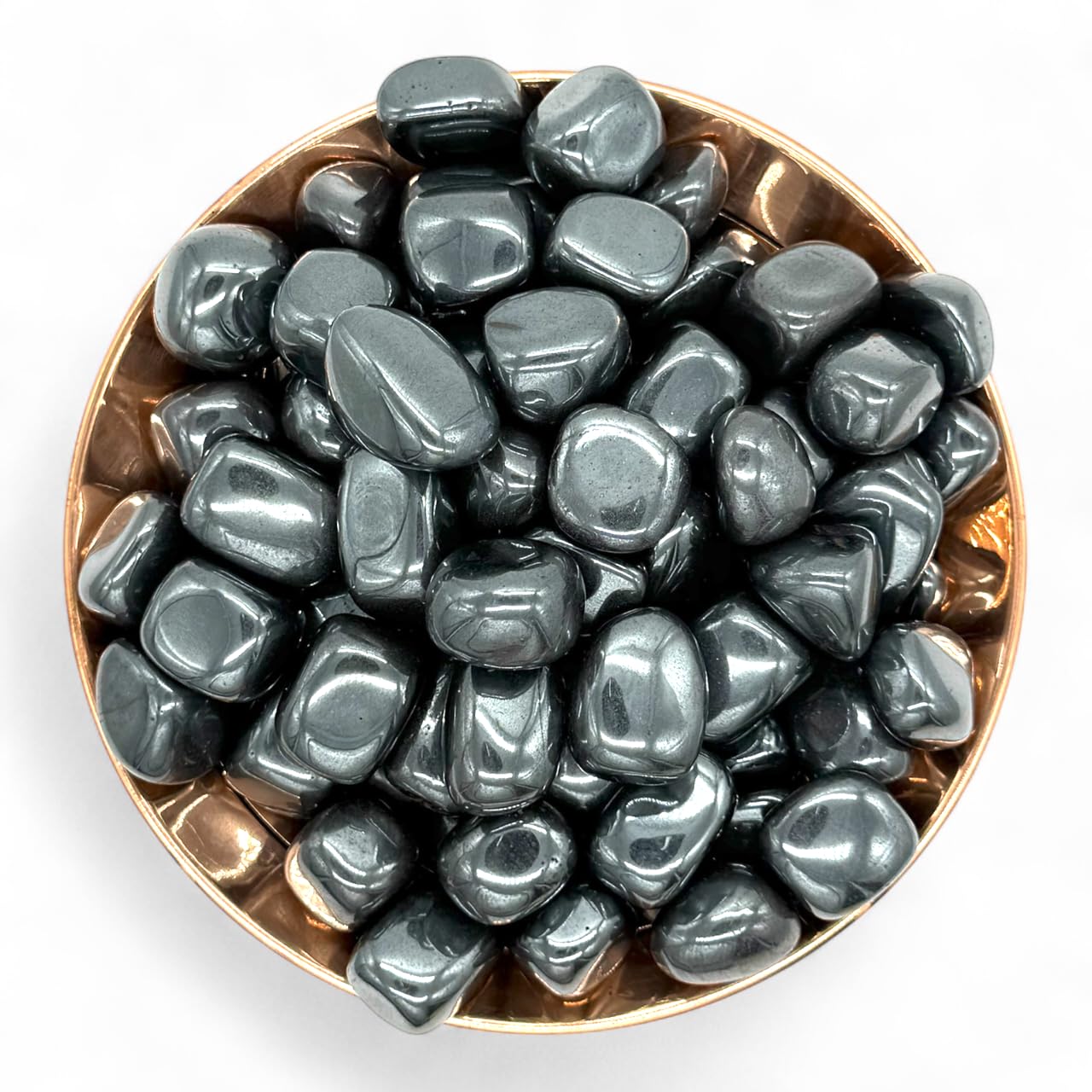Pachamama Essentials hematite tumbled stone aiding stress relief.