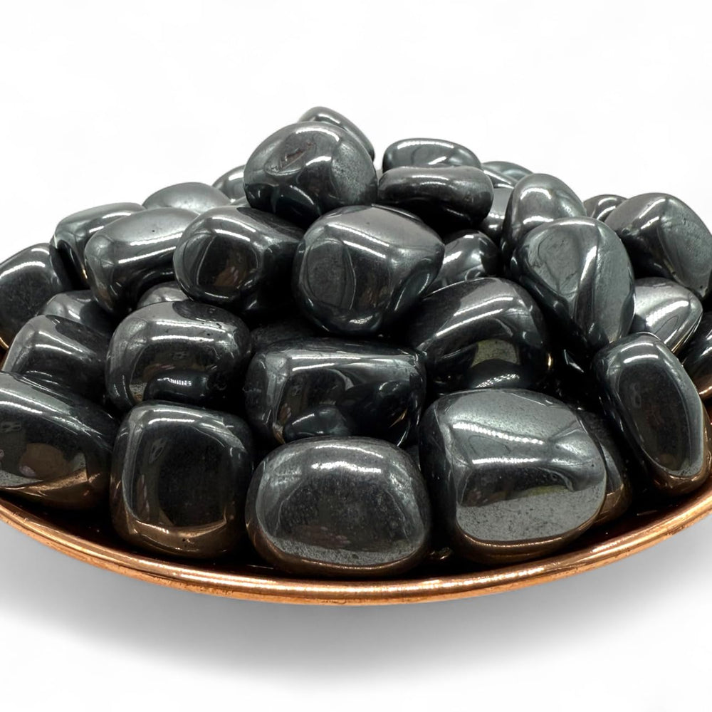 Pachamama Essentials hematite tumbled stone pack for restful sleep and clarity.