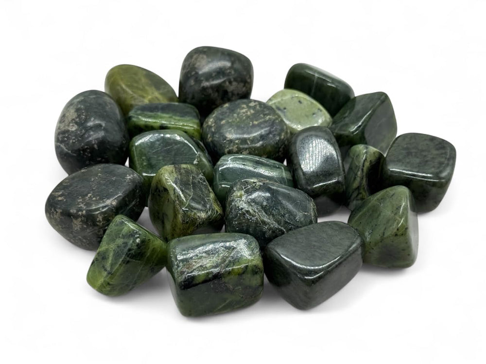 Pachamama Essentials jade-nephrite tumbled stone 20-25mm aids heart chakra balance and grounding.