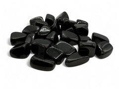 Pachamama Essentials Jet tumbled stone round 3-pack for grounding and aura cleansing.