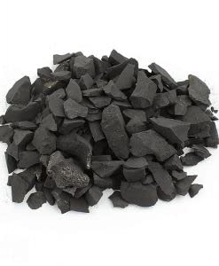 Pachamama Essentials shungite chips 5-10mm, rough black stones for EMF protection near electronics.