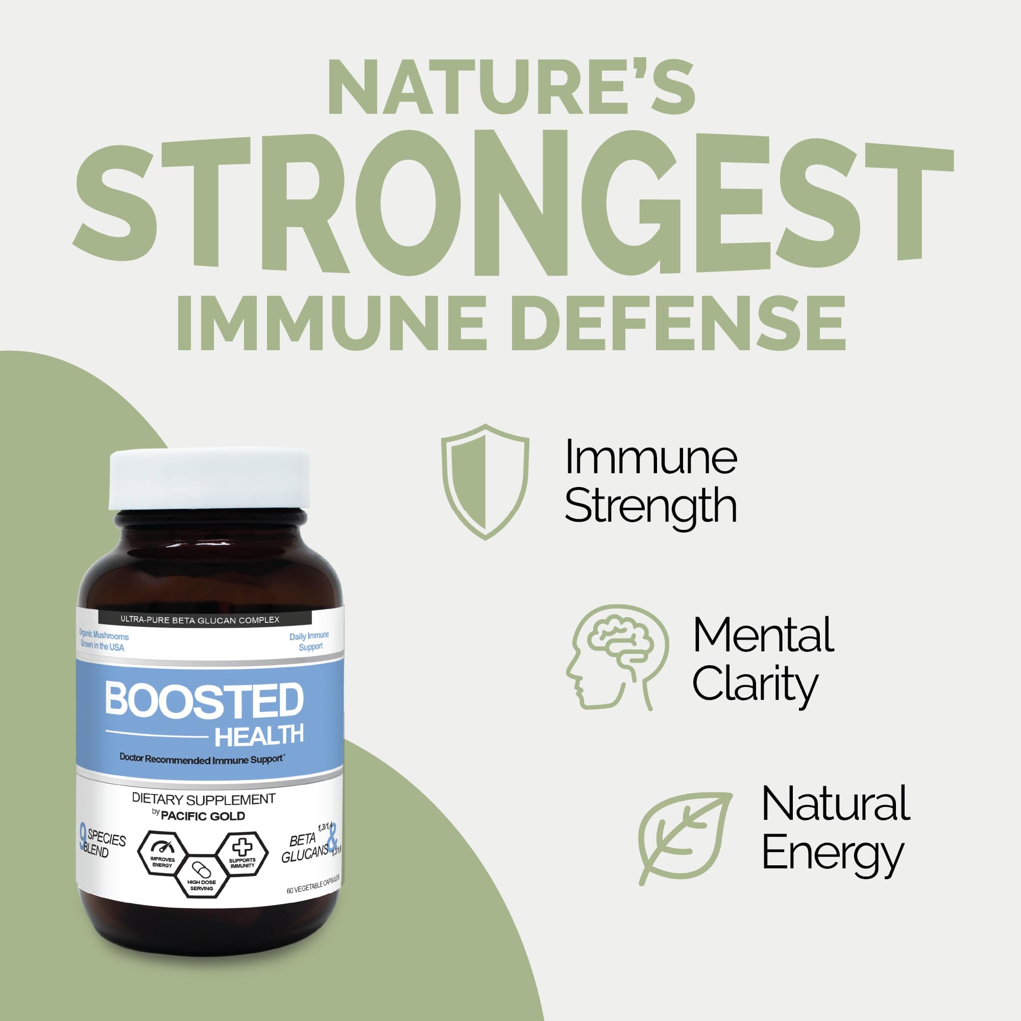 Pacific Gold Boosted Health capsules closeup highlighting easy daily intake.