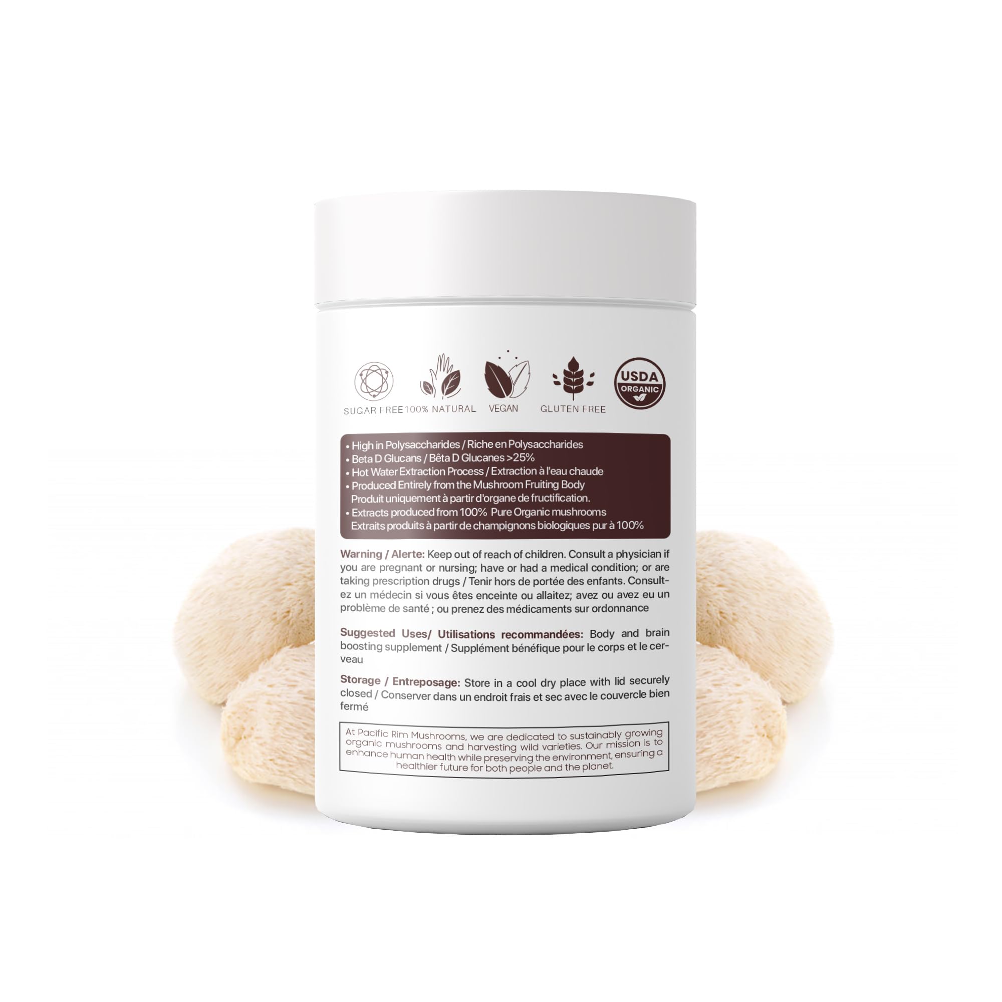 Beta-glucans at 25% verified in Pacific Rim Mushrooms Lions Mane