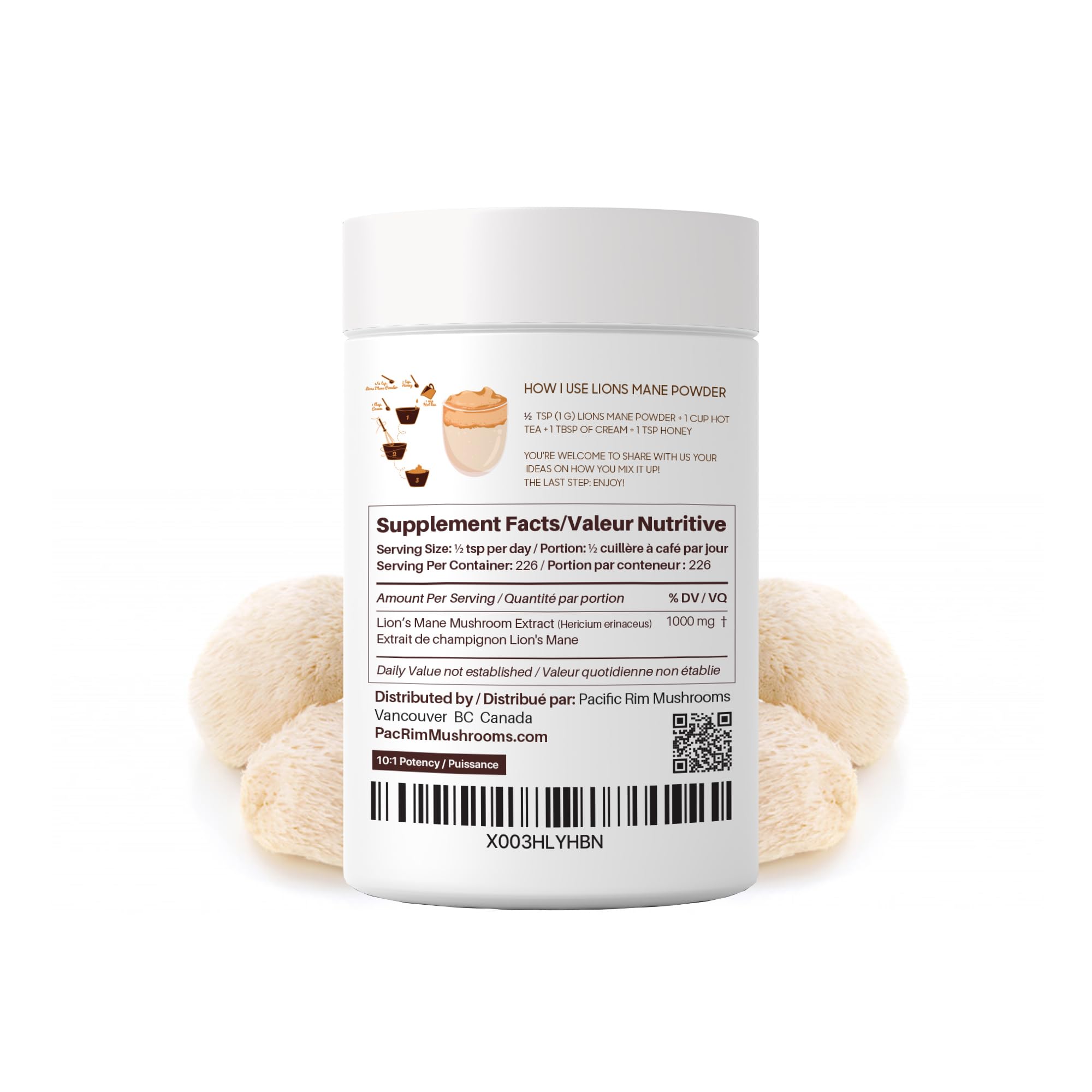 Lab-verified 40% polysaccharides in Pacific Rim Mushrooms Lions Mane
