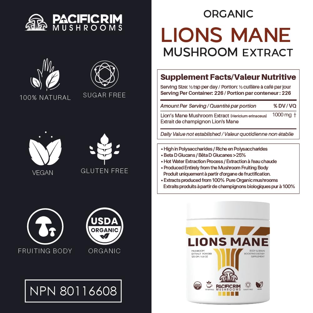 Lions Mane powder dissolving smoothly into coffee via Pacific Rim Mushrooms
