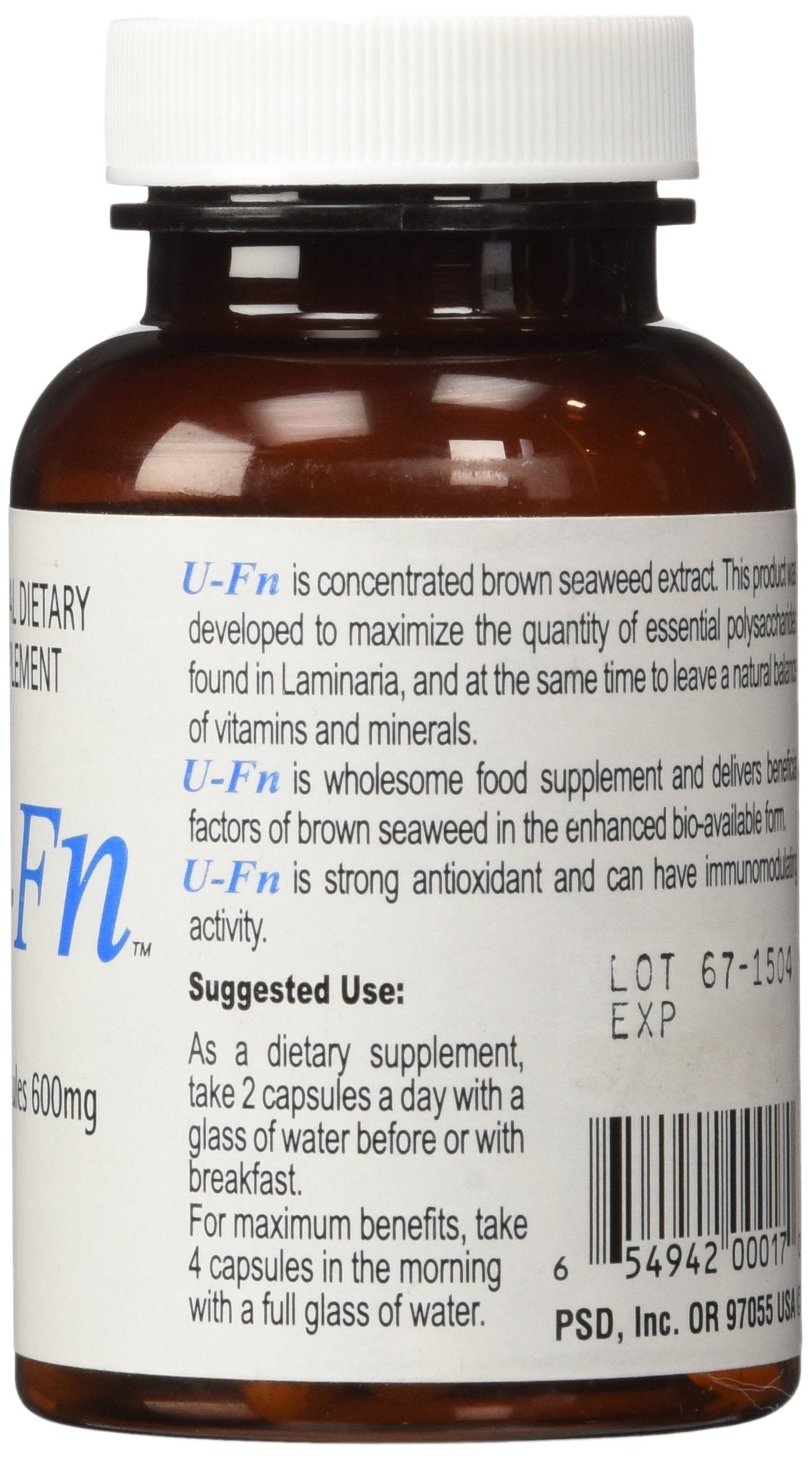Close-up of a U-Fn capsule showing 600 mg Laminaria japonica content.