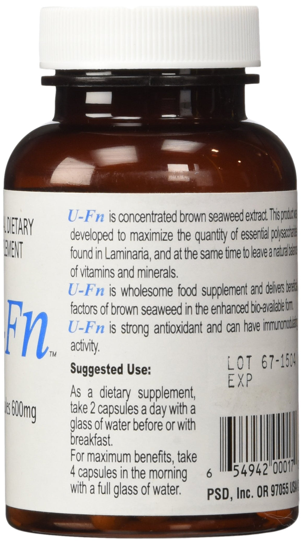 Close-up of a U-Fn capsule showing 600 mg Laminaria japonica content.