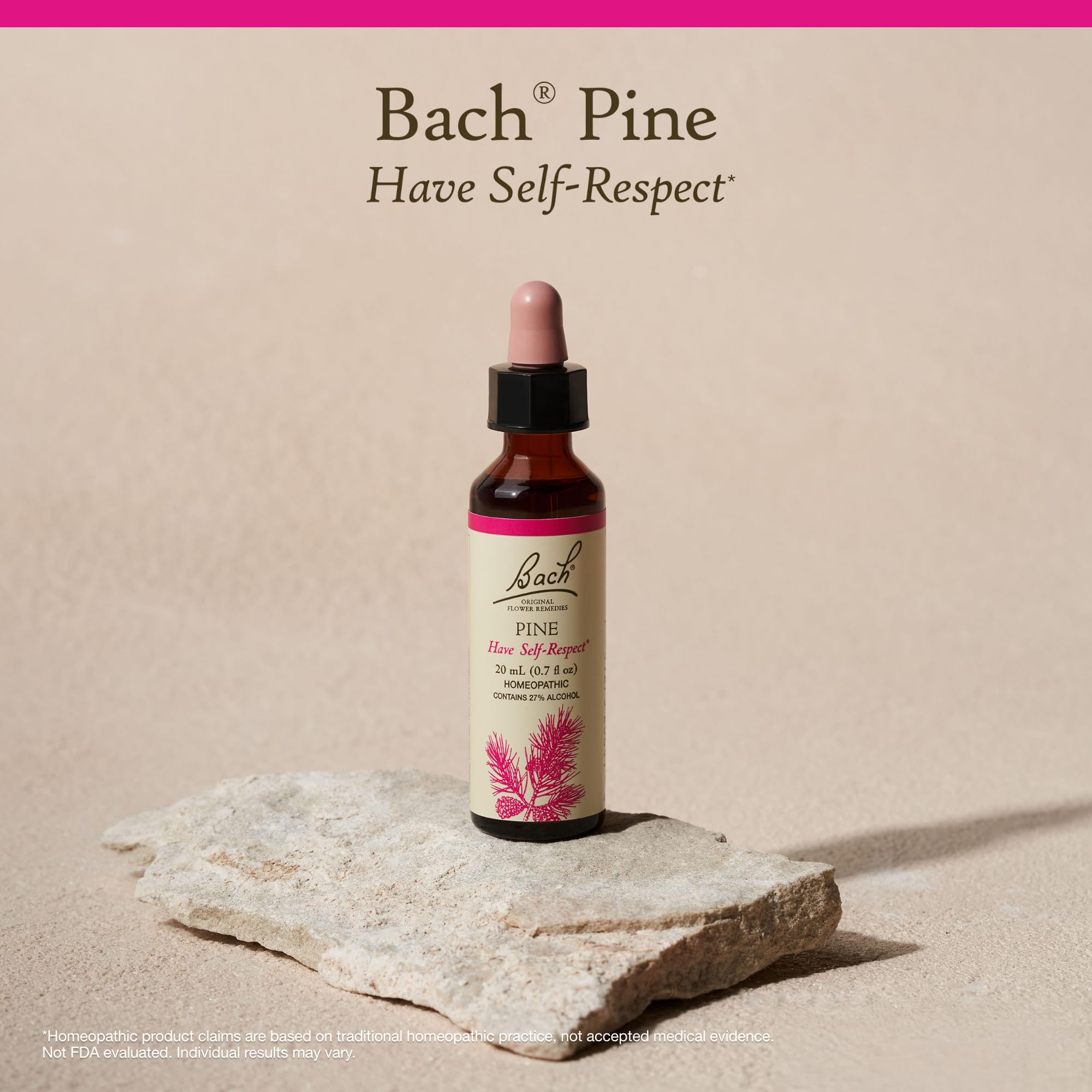 Packaging of Bach Pine remedies highlighting vegan and gluten-free values.